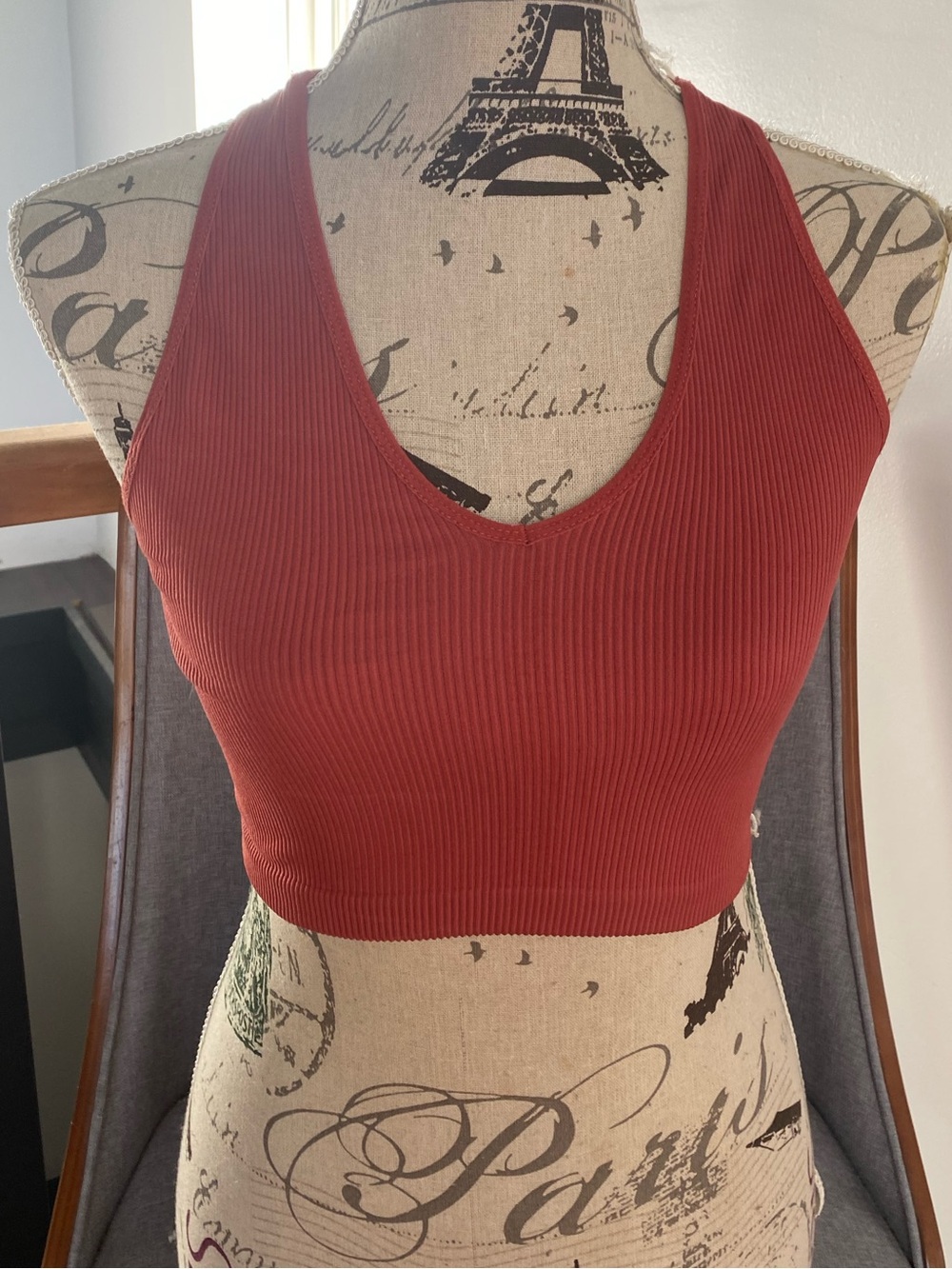 FP Movement by Free People Ribbed V-Neck Crop Tank - Rusty Red